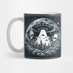 Grey Aliens in a UFO Mug